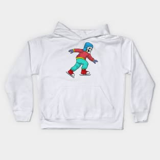 Skeleton at Ice skating with Ice skates Kids Hoodie